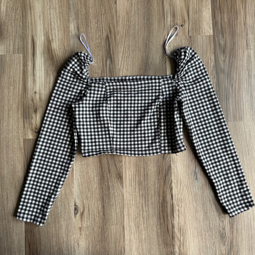 Dont Call Me Jennyfer Gingham Crop‎ Top Black White Check Square Neck M